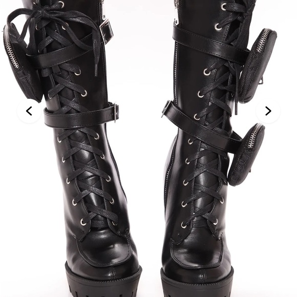 Fashion Nova Black High-Heel Lace-Up Boots - Picture 2 of 4